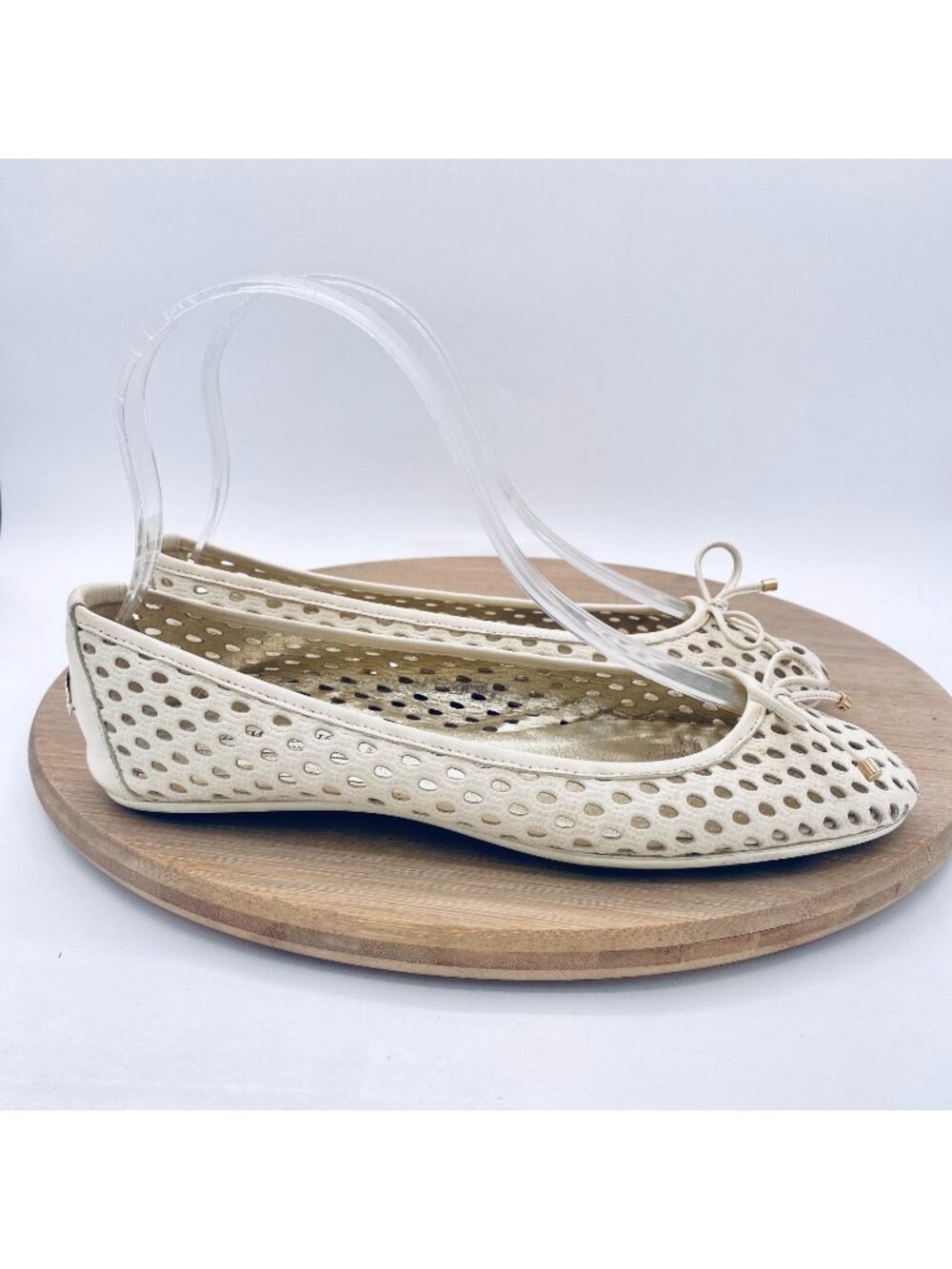 Jimmy Choo Shoes Womens 6 35 Cream Leather Perforated Ballet Flats Italy